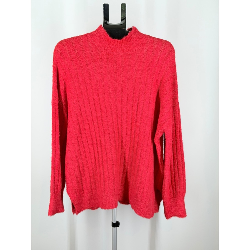 Jessica Simpson Red Eyelash Knit Mock Neck Ribbed Sweater Large